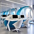 Modern futuristic office ergonomic workstations space. generative AI
