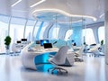 Modern futuristic office ergonomic workstations space. generative AI