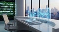 Futuristic Office Transparent Screen, Data Analysis, Modern Workplace Royalty Free Stock Photo