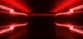 Modern Futuristic Red Sci Fi Laser Vibrant Hi-Tech Dark Room With Neon Glowing Lights Lines Fluorescent Led Cyber Empty Space In