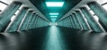 Modern Futuristic Sci Fi Empty Bright Long Corridor Tunnel With