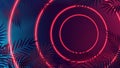 Modern futuristic Sci-Fi red neon lights, bright rays forming a circle on a blue-pink gradient background, vector illustration Royalty Free Stock Photo