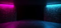 Modern Futuristic Sci Fi Retro Elegant Club Disco Party neon GLowing Purple PInk Blue Grunge Bricks Concrete Room With Glowing