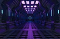 Modern Futuristic Sci Fi spaceship,metal floor and light panels,blue neon glowing lights,interior design dark background,spaceship Royalty Free Stock Photo