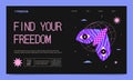 A modern futuristic web template with a flying moth on the background of a grid.