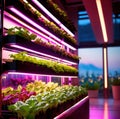 Modern futurustic high tech vertical farm using hydroponics