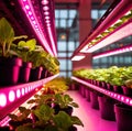 Modern futurustic high tech vertical farm using hydroponics