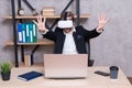 Modern gadget. Business implement modern technology. Virtual work space. Businessman explore virtual reality. Interact Royalty Free Stock Photo
