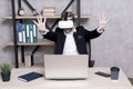 Modern gadget. Business implement modern technology. Virtual work space. Businessman explore virtual reality. Interact Royalty Free Stock Photo