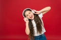 Modern gadget concept. Music taste. Music plays an important part lives teenagers. Powerful effect music teenagers their Royalty Free Stock Photo
