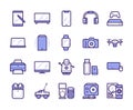 Modern gadgets color linear icons set