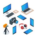 Modern gadgets, multimedia, technology and electronics symbols. Vector isometric 3d isolated icons set Royalty Free Stock Photo