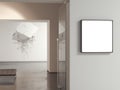 Modern gallery with blank light box at the entrance. 3d rendering