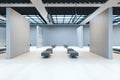 Modern gallery hall with many bench and blank walls Royalty Free Stock Photo