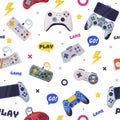 Modern Game Console Controllers Seamless Pattern, Video Game Players Accessory Devices Background, Banner, Wallpaper