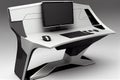 modern gaming desk with sleek and minimalist design, built-in monitor arm, and ergonomic keyboard tray