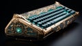 Orblike Keyboard With Green Lights And Gold Accents