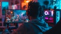 Modern Gaming Lifestyle Captured: Teen in Neon Glow During Intense Gaming