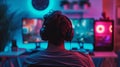 Modern Gaming Lifestyle Captured: Teen in Neon Glow During Intense Gaming