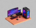 Modern gaming setup with high-performance computer and peripherals on wooden desk Royalty Free Stock Photo