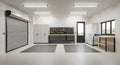 Clean 3D Vector Garage Space with LED Lighting, Storage Units, and Workbench Setup Royalty Free Stock Photo