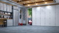 Modern garage interior with sectional gate