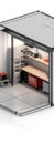 Modern Garage Workshop With Workbench Shelving And Storage Units Metal Ceiling And Gray Floor With Boxes Royalty Free Stock Photo
