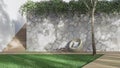 Modern garden with empty nature stone wall 3d render