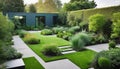 Modern garden full od green plants.