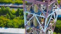 Modern Gas refinery factory complex. Stock. Oil production power plant. Metal tanks. Aerial drone close flight around Royalty Free Stock Photo