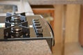 Modern gas stove burner, great design for any purposes. side view, Brazil, South America. Close up image, selective focus, blurred Royalty Free Stock Photo