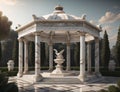 modern gazebo design with a round shape and equipped with a bird statue in the middle