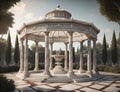 modern gazebo design with a round shape and equipped with a bird statue in the middle