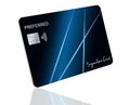 A modern, generic, mock credit card, or debit card, is labeled as a card for preferred clients and as a signature card