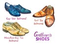 Modern gentlemen`s shoes collection: cap toe balmoral, perf toe balmoral and medallion cap toe balmoral