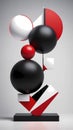 Modern Geometric Abstract with Red, Black, and White Spheres wallpaper background ai generated Royalty Free Stock Photo