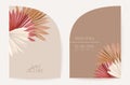 Modern geometric art deco wedding invitation floral card, boho tropical palm dry leaves poster, minimal terracotta