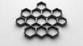Modern geometric design arrangement showcasing black hexagonal shapes on a clean white surface. Generative AI