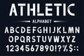 Modern geometric font in origami style. Athletic, sport alphabet with numbers