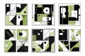 Modern geometric frames vector set. Polygonal square linear dotted circles borders lines, conceptual overlay structured