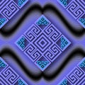 Modern geometric greek 3d seamless pattern. Repeat wave lines background. Greek key, meanders colorful abstract ornaments. Ornate