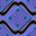 Modern geometric greek 3d seamless pattern. Repeat wave lines background. Greek key, meanders colorful abstract ornaments. Ornate