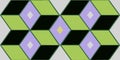 Modern Geometric Pattern of Interlocking Cubes in Green Black Lavender and Yellow Colors for Background Design Royalty Free Stock Photo