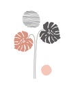 Modern geometric print: abstract shapes, tropical leaves in minimal flat style