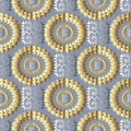 Modern geometric seamless pattern. Vector light meander background. 3d wallpaper with gold silver greek key ornaments. Ornamental