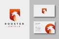 Modern geometric shield and rooster logo icon vector and business card