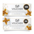 modern gift voucher with realistic golden gifts vector illustration Royalty Free Stock Photo