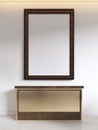 Modern gilded chest of drawers over the picture. mockup poster