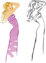 Modern Girl. Fashion Sketch. Side View.