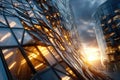 Modern glass building exterior at sunset Royalty Free Stock Photo